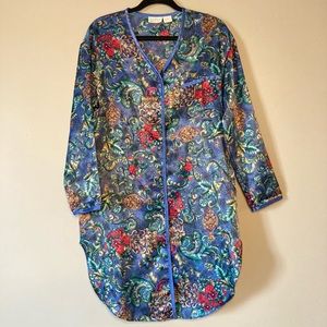 Kathryn S Satin Floral 
Button Down Sleep Shirt Gown 
Sexy Loungewear.